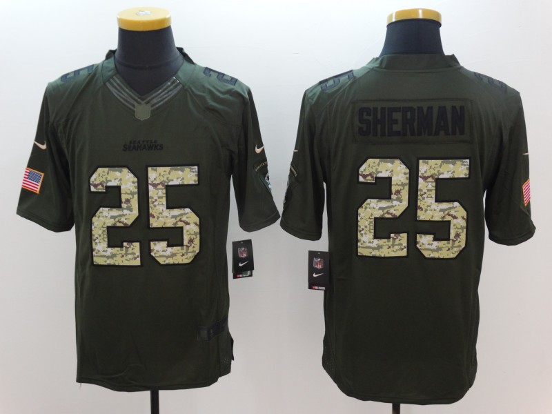 Men's Seattle Seahawks Richard Sherman #25 Army Green Jersey